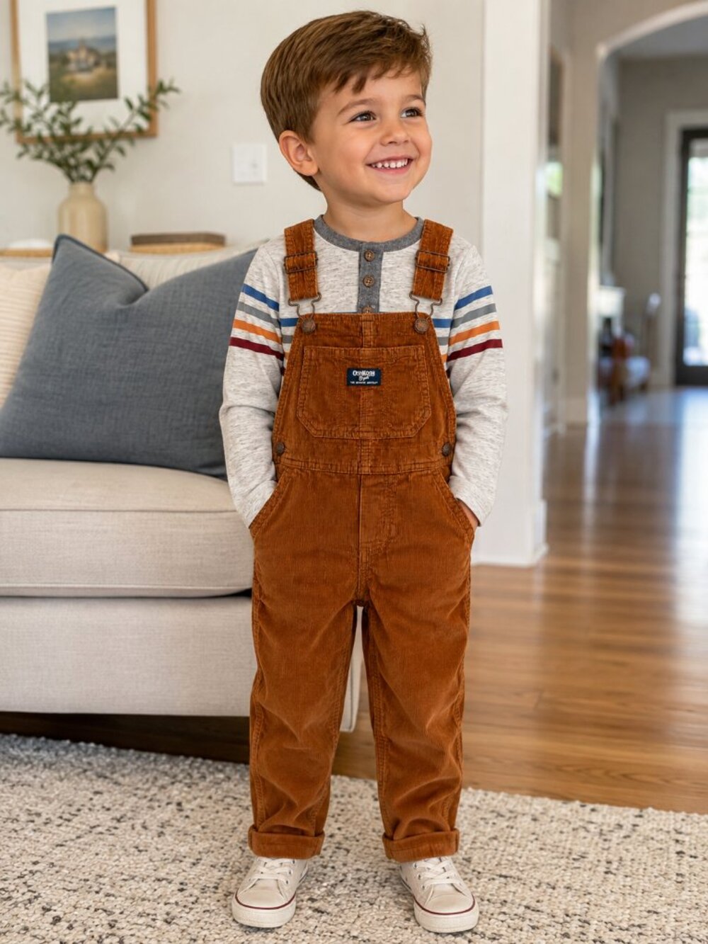 NWT OshKosh Toddler Boy Corduroy Overalls 3T + NWT Little Lad Striped Shirt